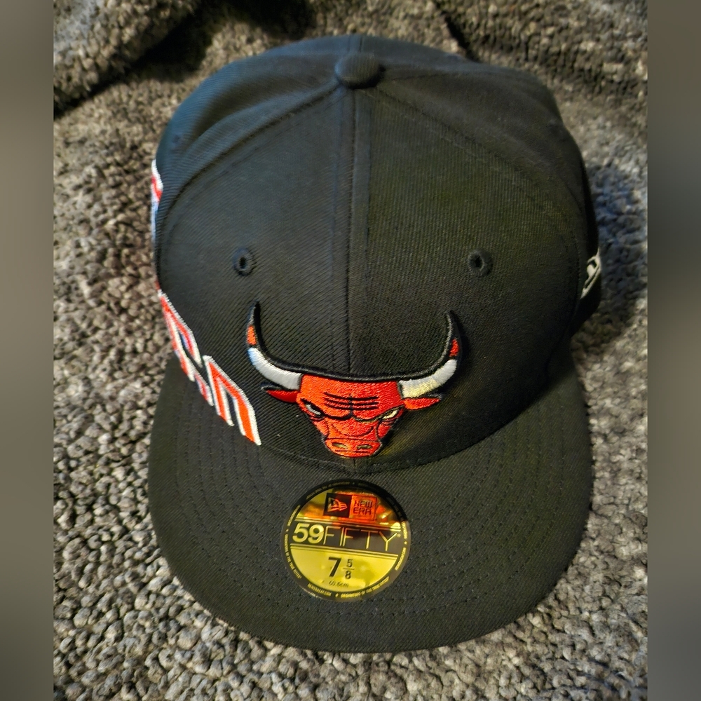 New Era Black Cap with Green Brim and Red Details 7 5/8 Fitted